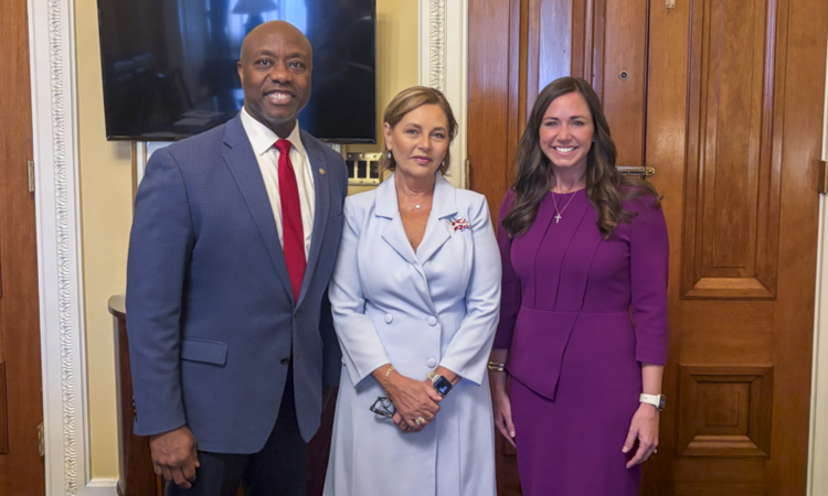 Appointed South Carolina Senator Darline Graham Nordone poses with Senators Tim Scott and Katie Britt inside the U.S. Capitol.