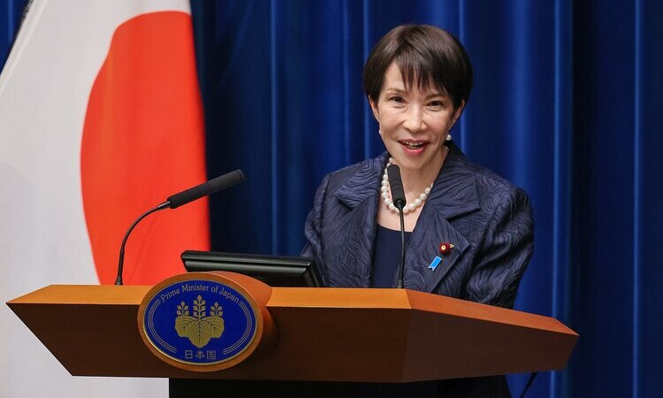 Sanae Takaichi, Prime Minister of Japan, speaking at a press conference in October 2025